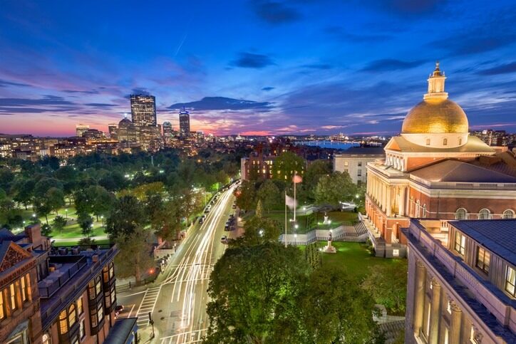 Boston, Massachusetts, USA cityscape with the State House.