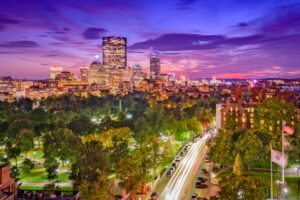 Boston, Massachusetts, USA cityscape with the State House.